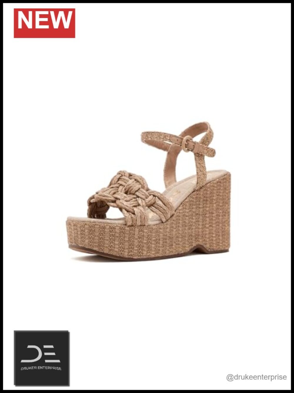 Wedge Espadrille Sandal Raffia Woven Straps Adjustable Ankle Buckle Heel